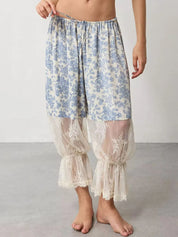 Light Blue Floral Lace Patchwork Pants | Pants Daverri Fashions