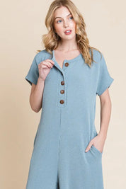 BOMBOM Rib Knit Jumpsuit with Button Detail | Jumpsuits Daverri Fashions