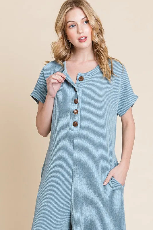 BOMBOM Rib Knit Jumpsuit with Button Detail Jumpsuits
