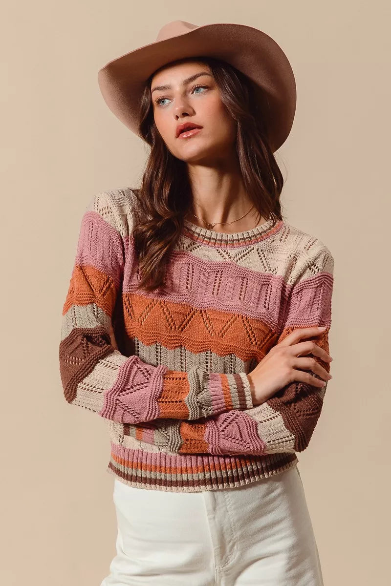 SO ME Multi Color Wavy Stripe Sweater Top | Daverri Fashions