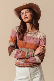SO ME Multi Color Wavy Stripe Sweater Top | Daverri Fashions