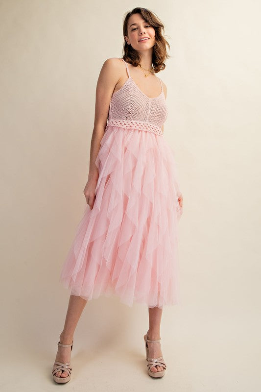 Lovely Tulle Midi Crochet Dress Midi Dresses