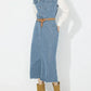 Slit Half Button Collared Neck Cap Sleeve Denim Dress - DAVERRI FASHIONS
