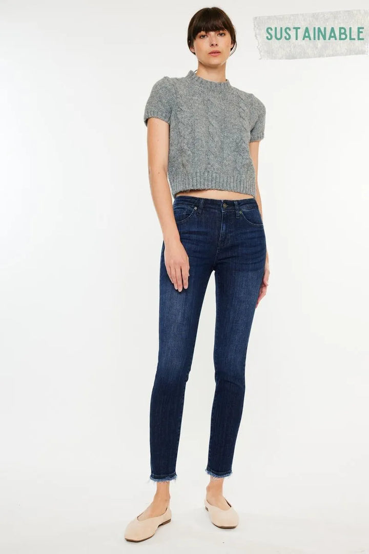 Kancan High-Rise Slim Fit Raw Hem Ankle Jeans Jeans