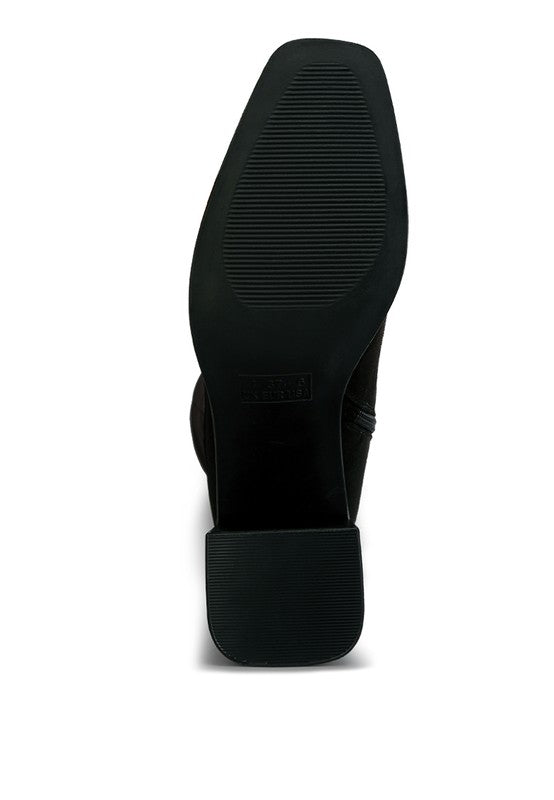 Paytin Faux Leather Block Heel Calf Length Boots | Boots Daverri Fashions