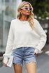 White cropped round neck drop shoulder sweater with ribbed cuffs and hem