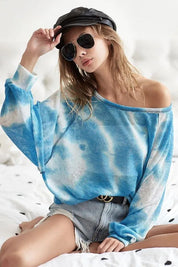 BiBi Tie Dye Hacci Top with Contrast Stitching Detail | Knit Tops Daverri Fashions