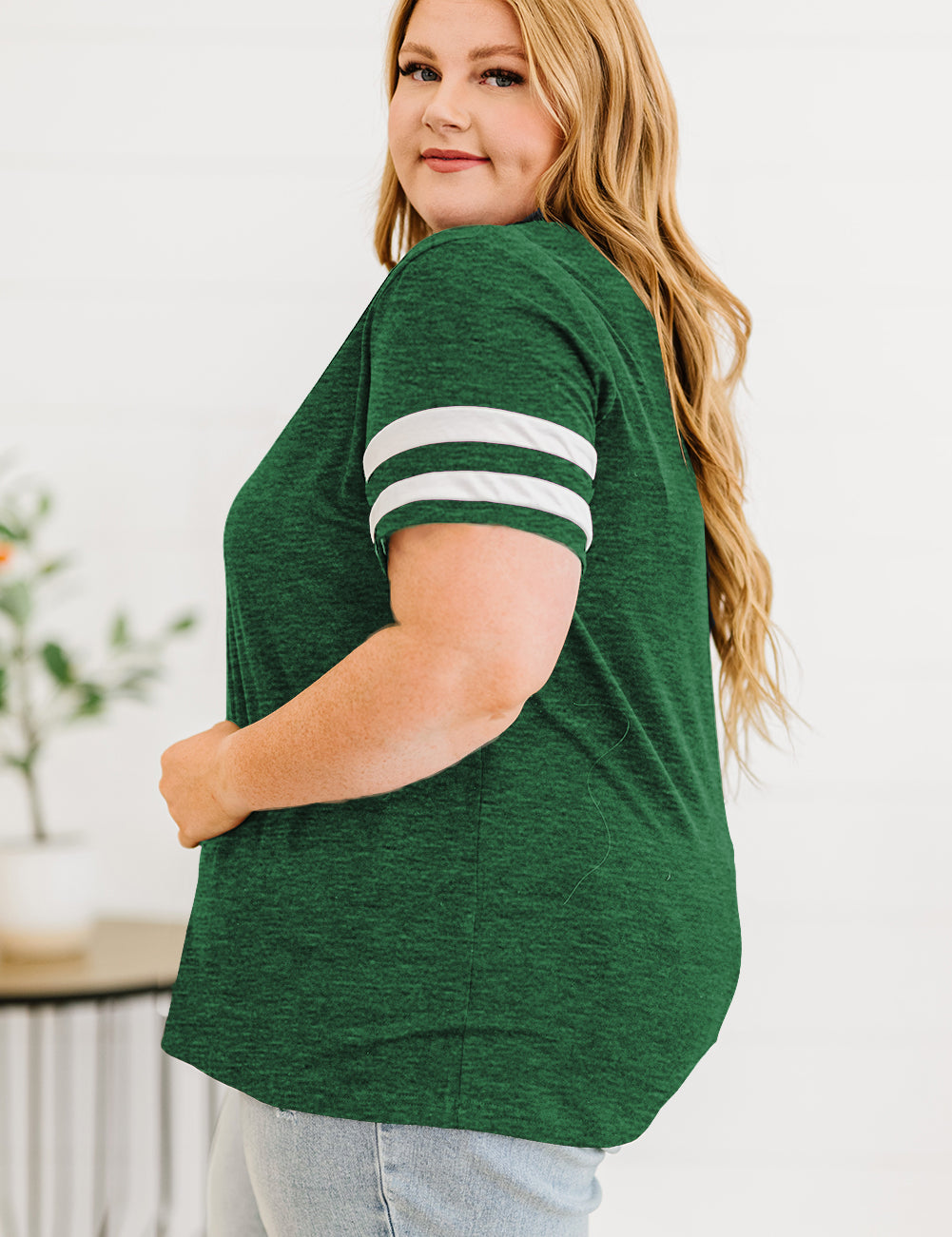 Plus Size Striped V-Neck Tee Shirt | T-Shirts Daverri Fashions