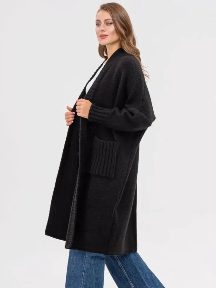 Pocketed Open Front Long Sleeve Longline Cardigan | Cardigans Daverri Fashions