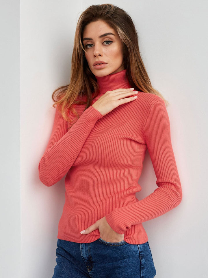 Watermelon Red Free Size Women's Knit Turtleneck Pullover | Sweaters Daverri Fashions