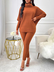 Terracotta Turtleneck Batwing Sleeve Top and Pants Set | Outfit Sets Daverri Fashions