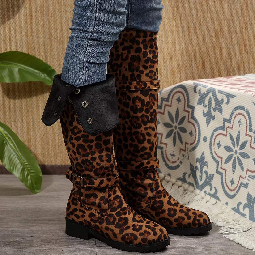 Leopard Block Heels Boots | Boots Daverri Fashions