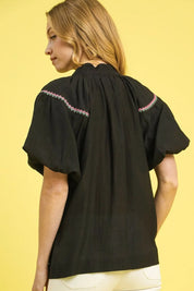 Umgee Floral Embroidered Puff Sleeve Blouse | Daverri Fashions