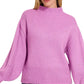Zenana Balloon Sleeve Mock Neck Sweater Mauve - DAVERRI FASHIONS