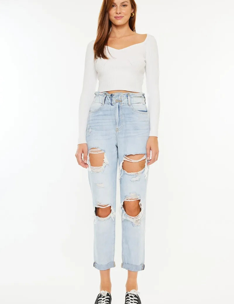 Kancan Open Pack Paperbag Mom Jeans | Jeans Daverri Fashions