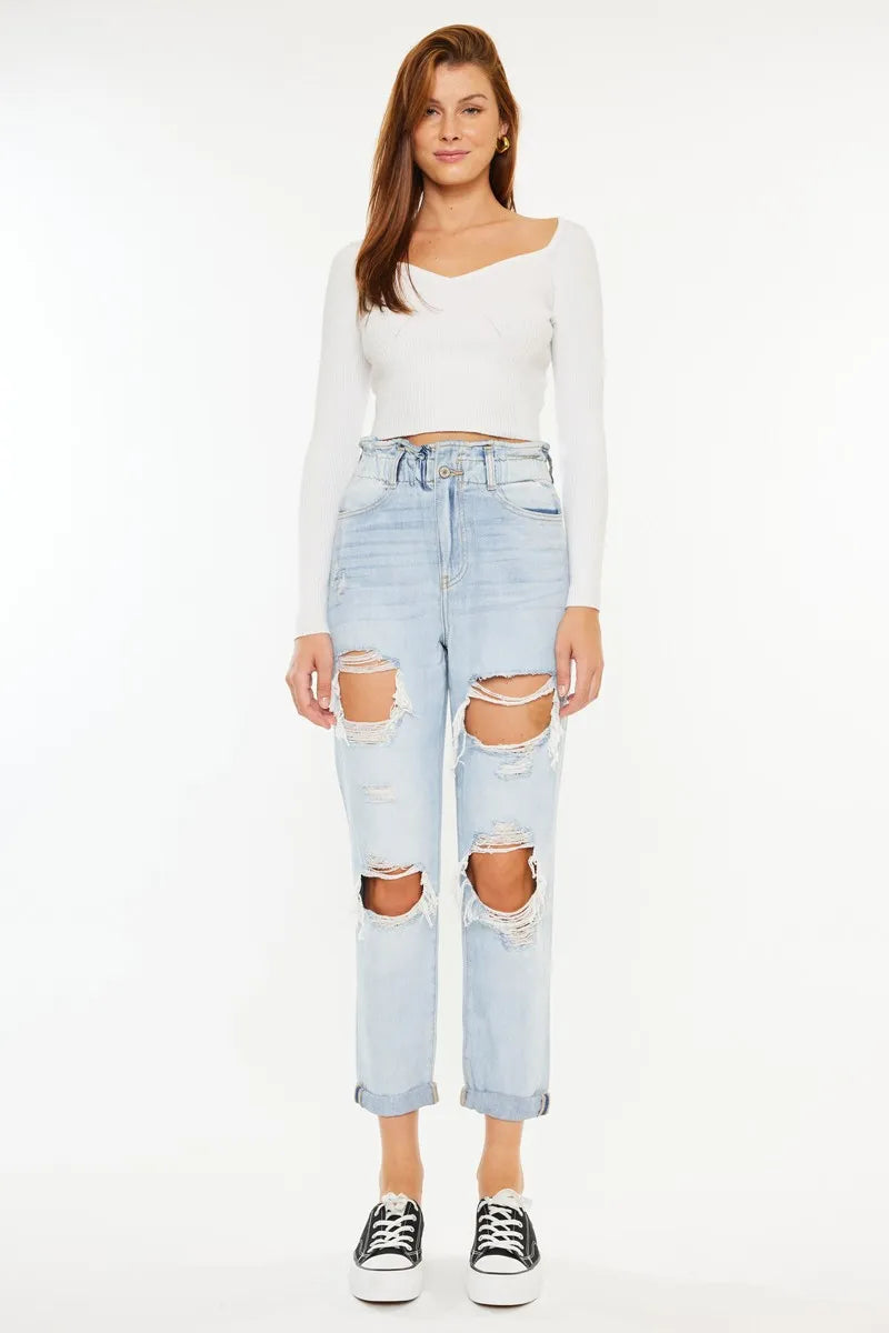 Kancan Open Pack Paperbag Mom Jeans Jeans