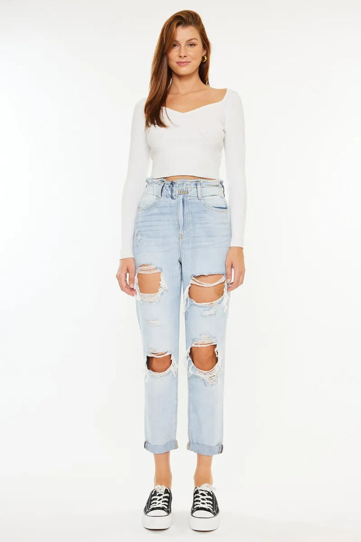 Kancan Open Pack Paperbag Mom Jeans Jeans