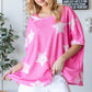 HOPELY Hot Pink Star Pattern Oversized Waffle T-Shirt Hot Pink T-Shirts