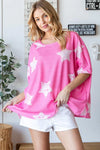 HOPELY Hot Pink Star Pattern Oversized Waffle T-Shirt - DAVERRI FASHIONS