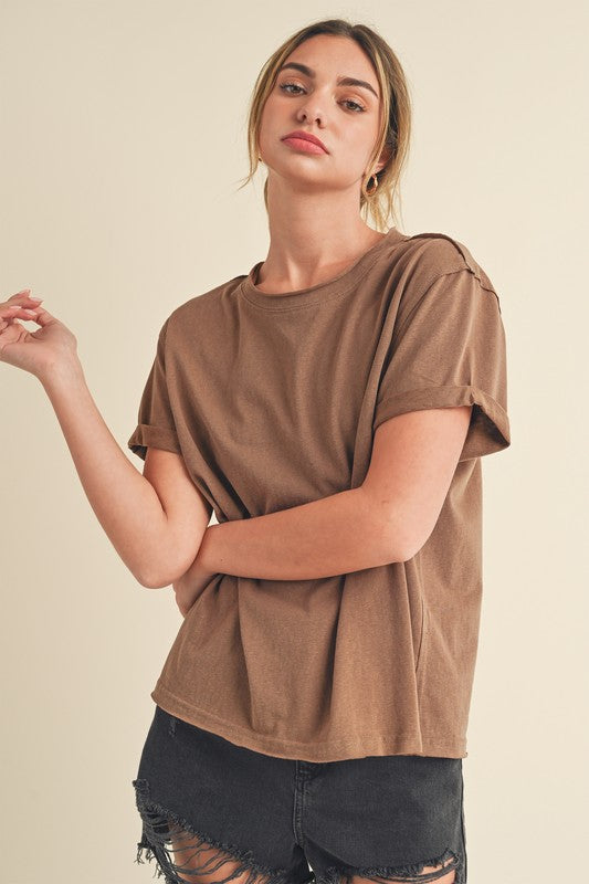 Aemi + Co Exposed Seam Round Neck Short Sleeve T-Shirt T-Shirts