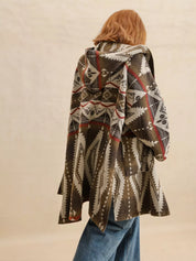 Plus size Aztec print hooded open front cardigan blanket coat