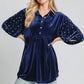Umgee Pearl Detail Collared Neck Velvet Babydoll Blouse Navy