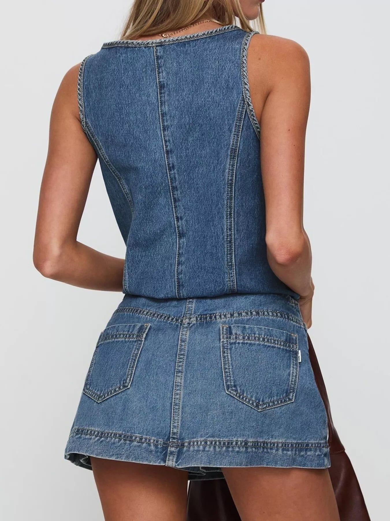 Daverri tie-front tank and skirt blue denim set