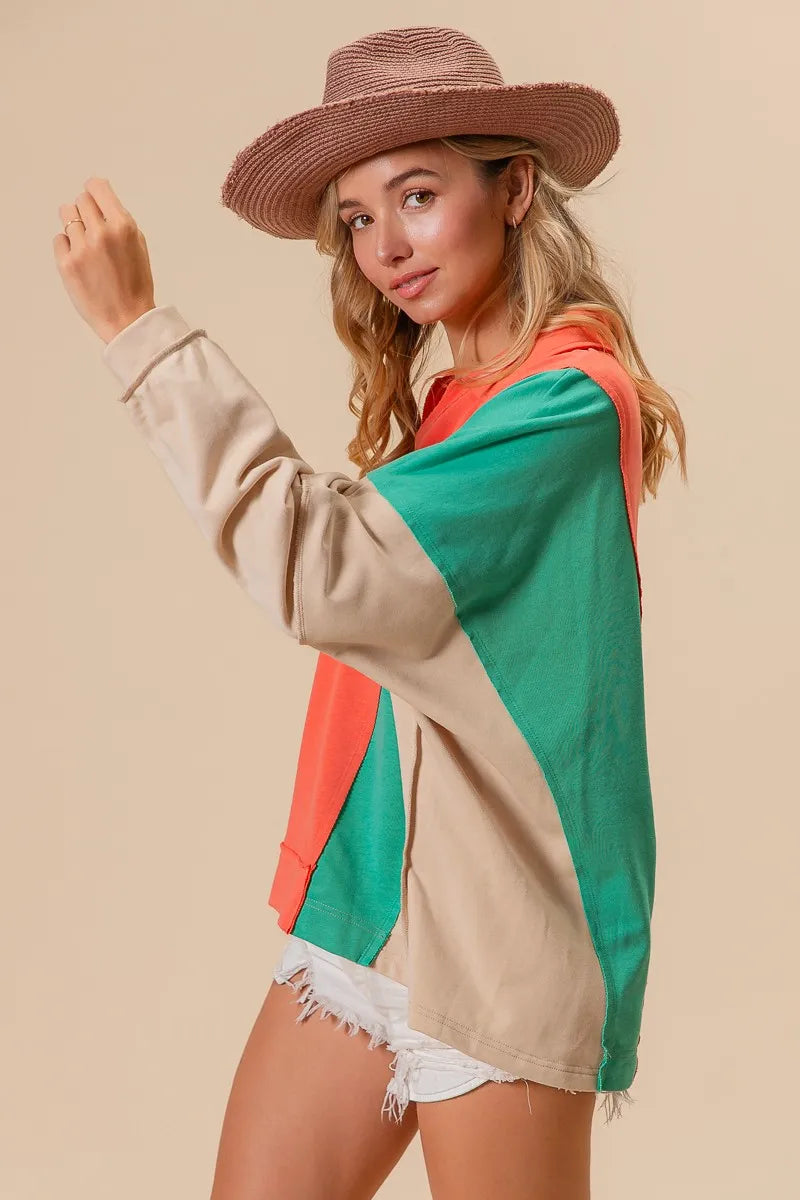 BiBi Colorblock Exposed Seam French Terry Sweatshirt | Daverri Fashions