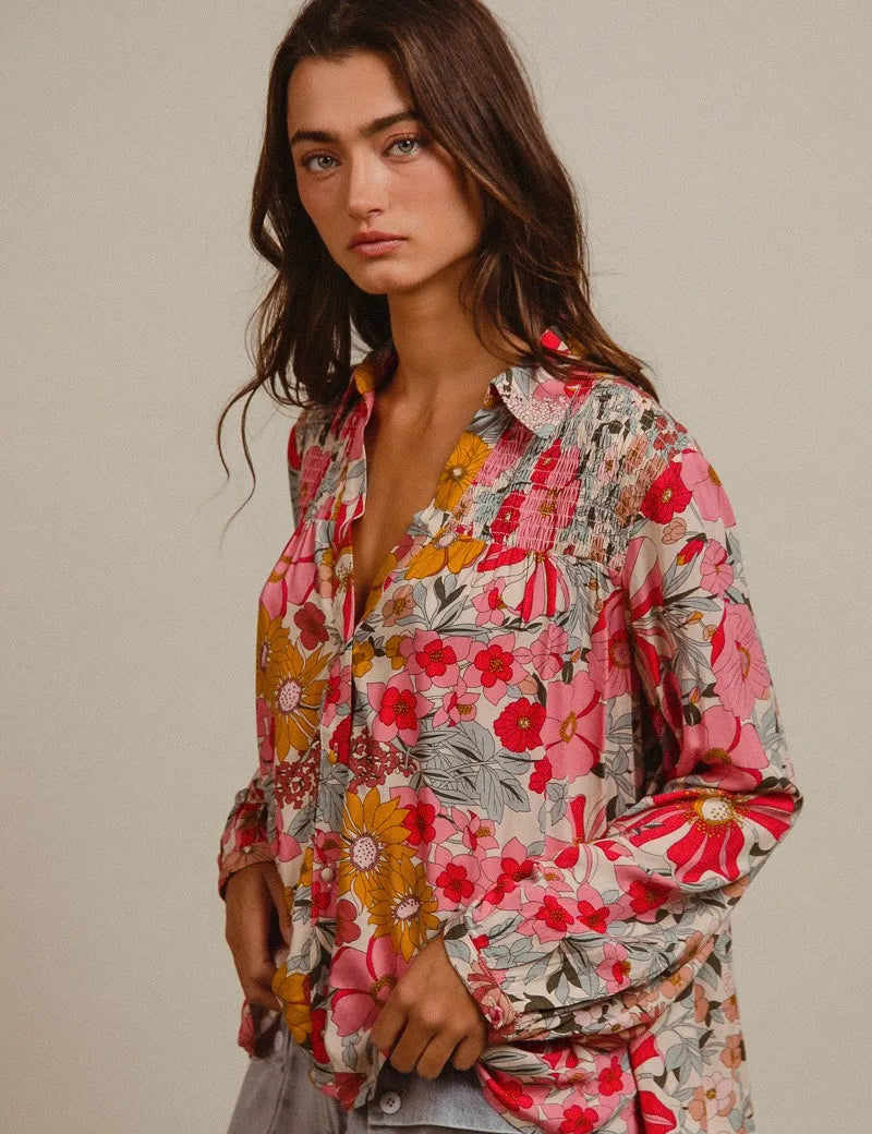 BiBi Woven Floral Printed Shirt Top | Tops Daverri Fashions