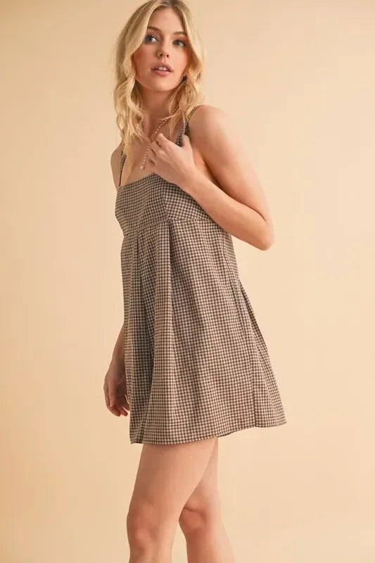 Aemi+Co Plaid Square Neck Romper - DAVERRI FASHIONS