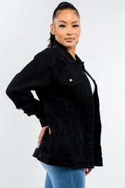 American Bazi Full Size Button Up Distressed Denim Jacket | Daverri Fashions