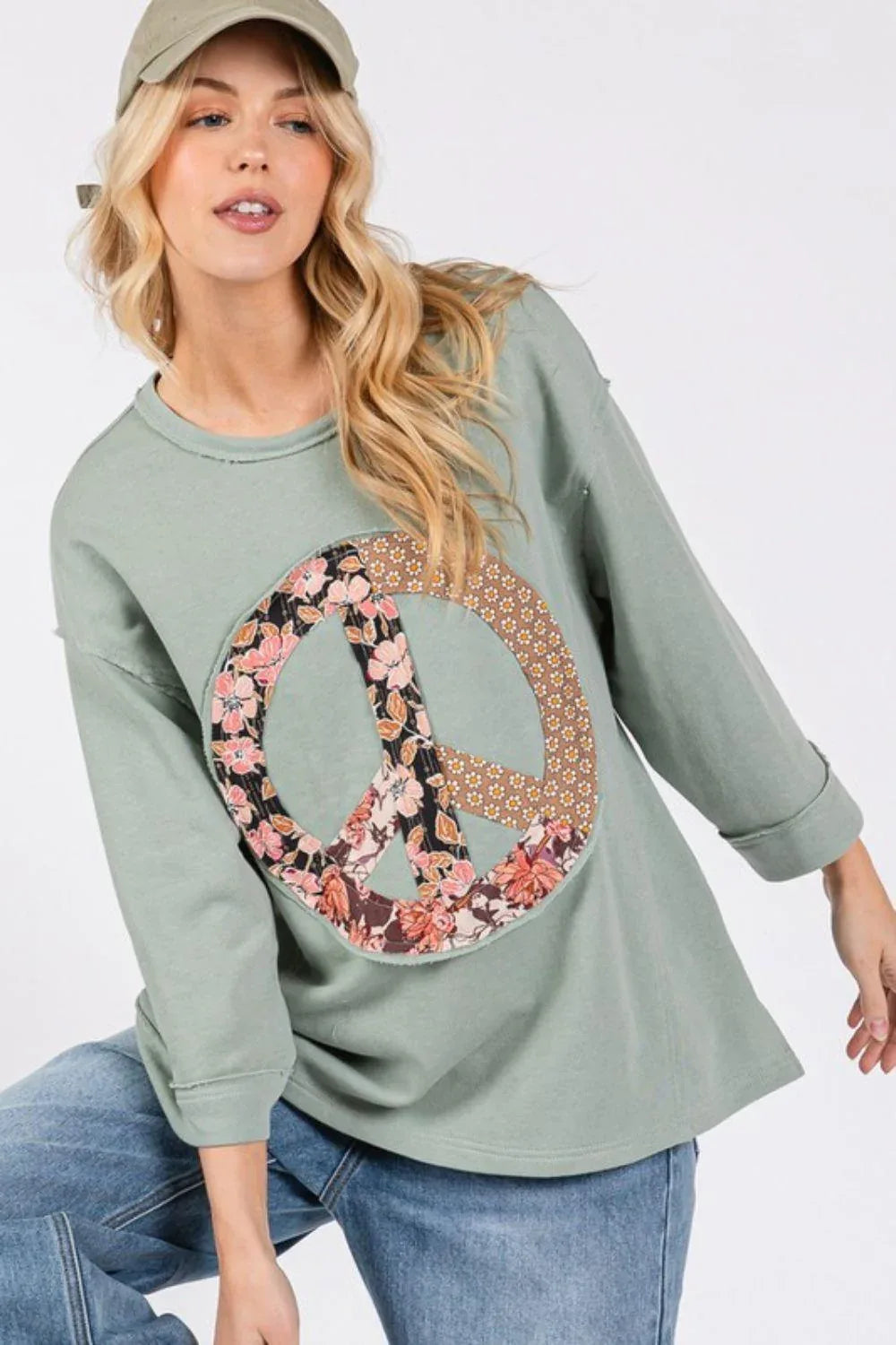 SAGE + FIG Floral Peace Patch Round Neck Top - DAVERRI FASHIONS