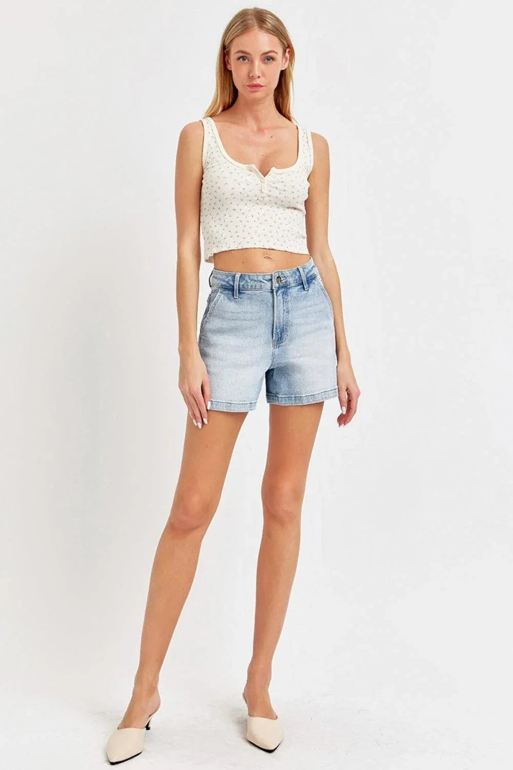 Risen Full Size High Rise Denim Shorts - DAVERRI FASHIONS