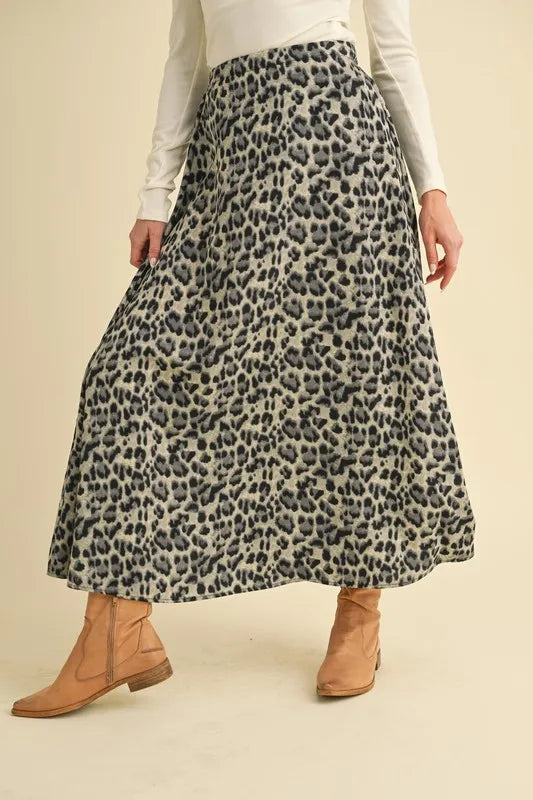 Aemi+Co Leopard Midi Skirt BLACK