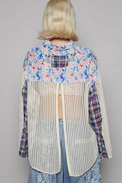 POL Floral Slit Back Plaid Patchwork Shirt | Shirt Daverri Fashions