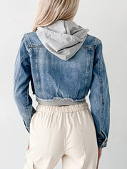 Distressed Zip Up Cropped Hooded Denim Jacket | Denim Jackets Daverri Fashions