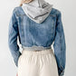 Distressed Zip Up Cropped Hooded Denim Jacket - DAVERRI FASHIONS