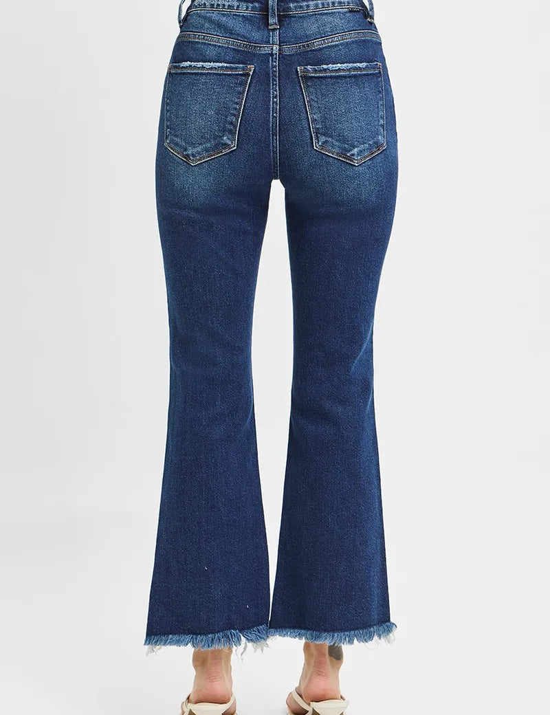 RISEN High Rise Crop Bootcut Fray Hem Jeans | Daverri Fashions