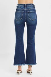 RISEN High Rise Crop Bootcut Fray Hem Jeans | Daverri Fashions