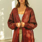 Cozy maroon BiBi metallic knit V-neck open-front cardigan