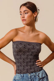 SO ME Jacquard Floral Two Tone Seamless Tube Top | Tops Daverri Fashions