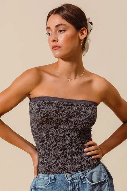 SO ME Jacquard Floral Two Tone Seamless Tube Top - DAVERRI FASHIONS