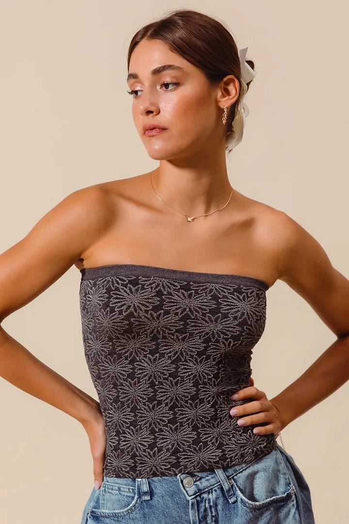 SO ME Jacquard Floral Two Tone Seamless Tube Top Tube Tops