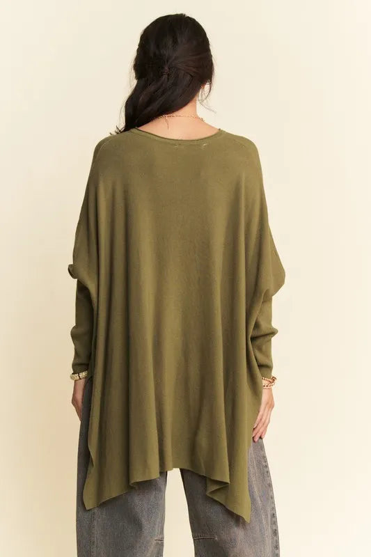 Davi & Dani High-Low Side Slit Batwing Sleeve Top | Knit Tops Daverri Fashions
