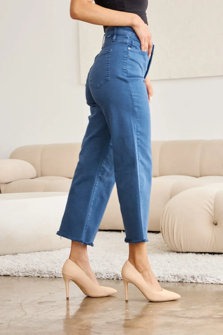 RFM Crop Chloe Tummy Control High Waist Raw Hem Jeans Jeans