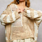 Beige and cream POL color-blocked knit sweater with twisted weave