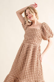 And The Why Full Size Square Neck Puff Sleeve Dress | Daverri Fashions