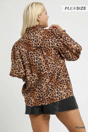 Umgee Full Size Leopard Print Ruffle Neck Blouse Plus Size | Blouses Daverri Fashions
