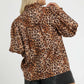 Umgee Full Size Leopard Print Ruffle Neck Blouse Plus Size Blouses