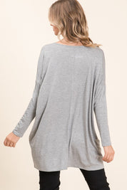 BOMBOM Round Neck Long Sleeve Oversized Top | Tops Daverri Fashions